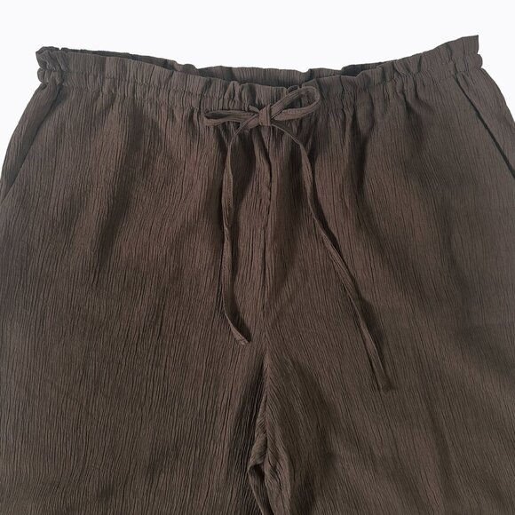 Zara Flowy Pants SzXS/S Textured Weave Chocolate Brown Boho Beach Hippie Coastal - Picture 5 of 8